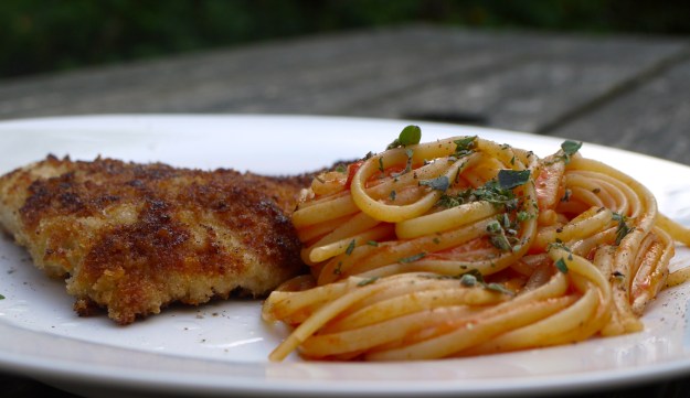 Pork fillet and spahetthi